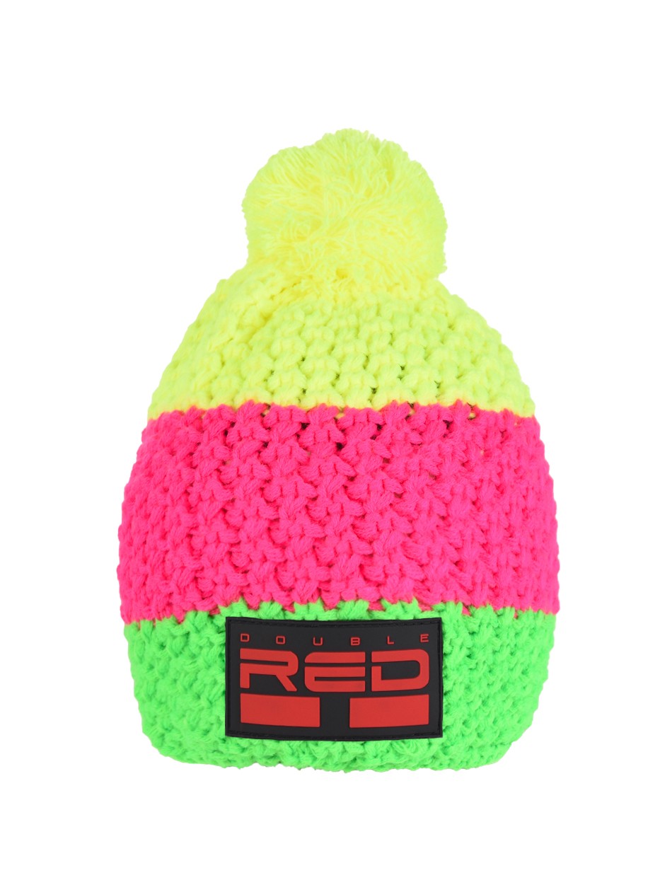 DOUBLE RED COURCHEVEL Pompom Cap Green/Pink/Yellow NEON